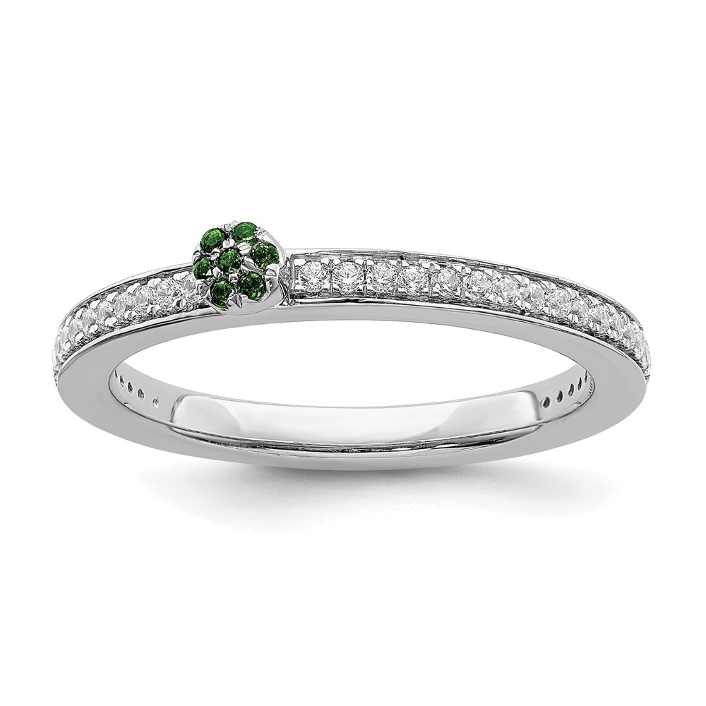 Black Bow Jewelry Company 14k White Gold, Created Emerald & 1/8 Ctw Diamond Stackable Ring