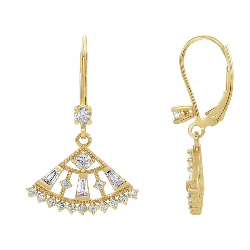 Black Bow Jewelry Company 14K White, Rose or Yellow Gold 3/4 CTW Diamond Lever Back Fan Earrings