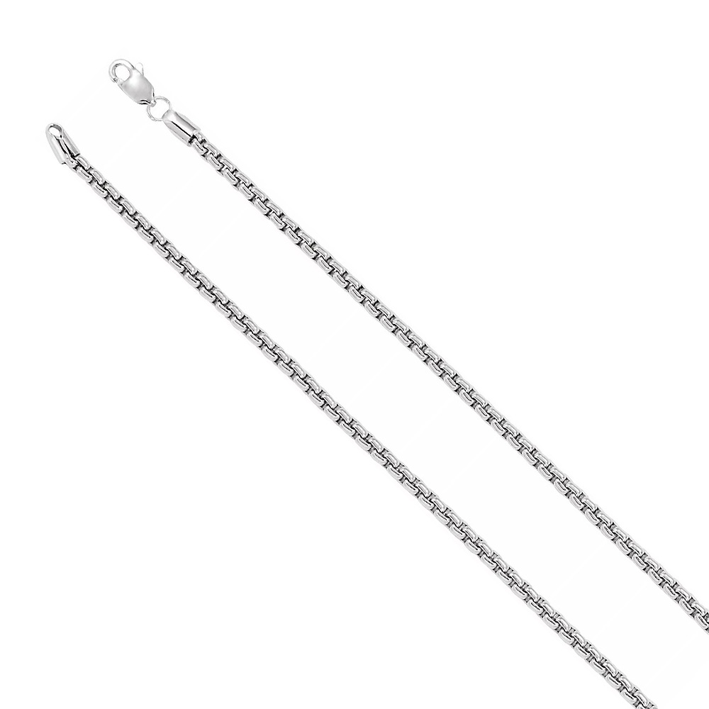 Black Bow Jewelry Company 14K White Gold 2.6mm Round Solid Box Chain Necklace