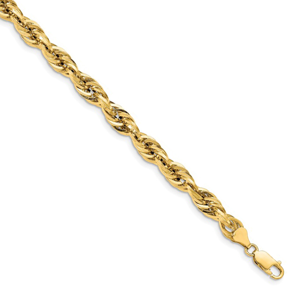 Black Bow Jewelry Company Men's 7mm 14k Yellow Gold Hollow Rope Chain Necklace