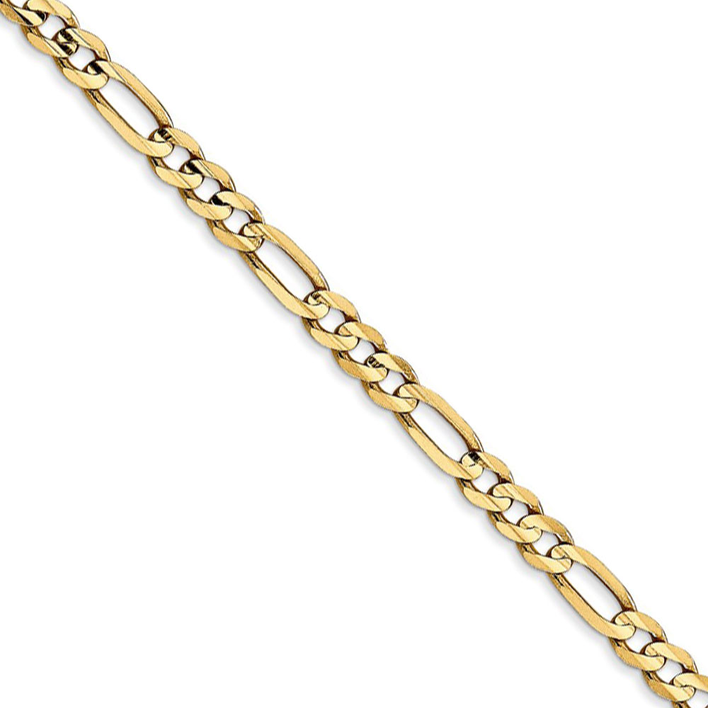 Black Bow Jewelry Company 4mm 10k Yellow Gold Solid Concave Figaro Chain Bracelet