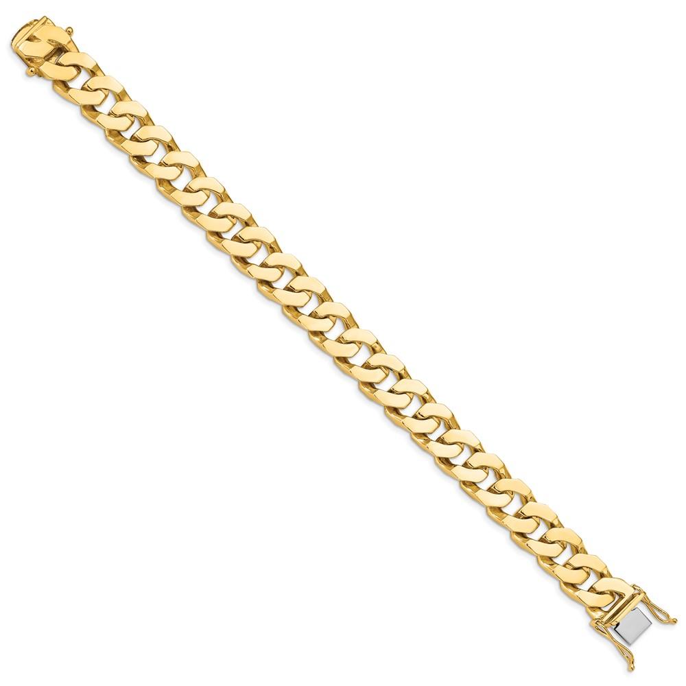 Black Bow Jewelry Company Men's 11.5mm 14K Yellow Gold Solid Flat Curb Chain Bracelet, 8 Inch