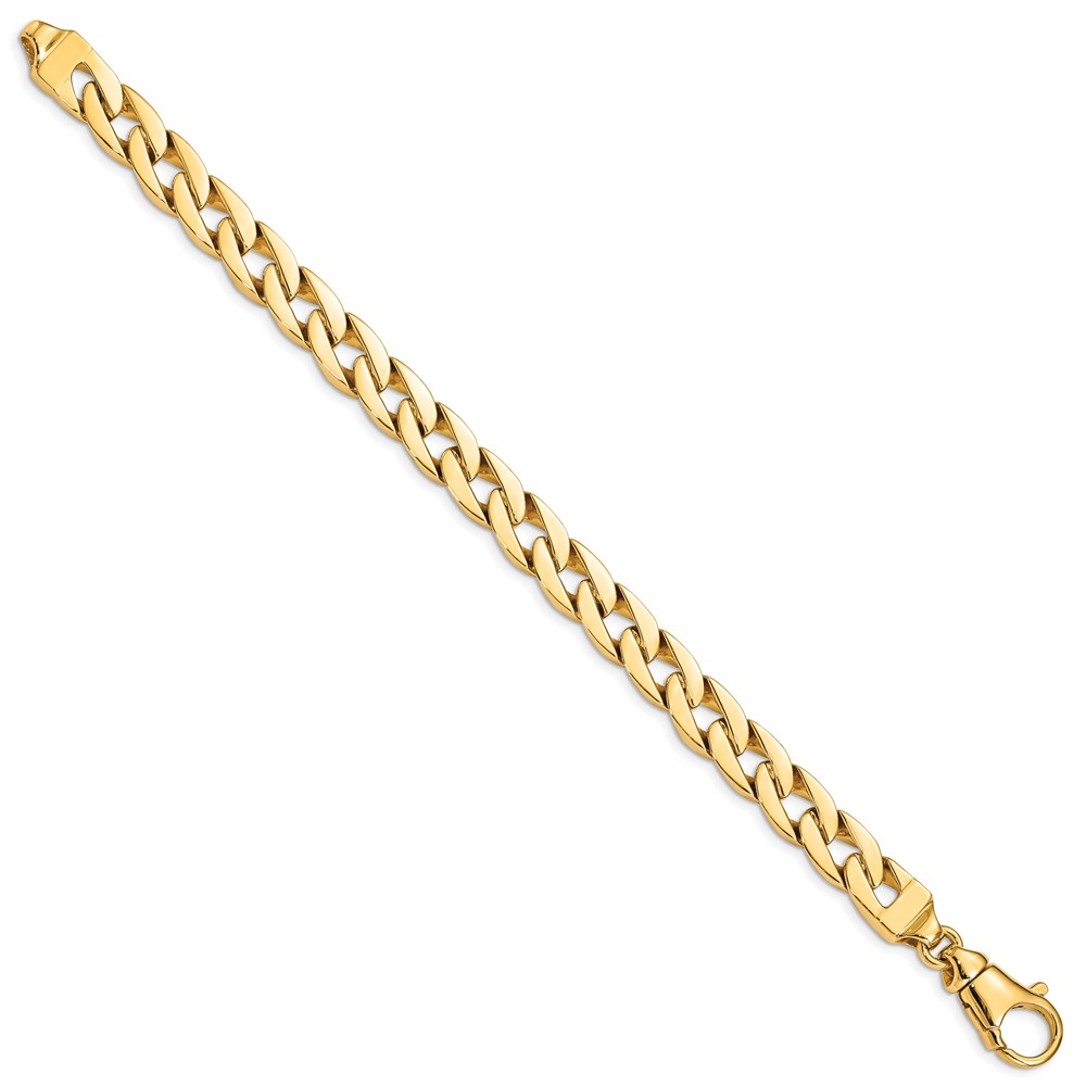 Black Bow Jewelry Company Men's 9mm 14K Yellow Gold Solid Flat Curb Chain Bracelet, 8 Inch