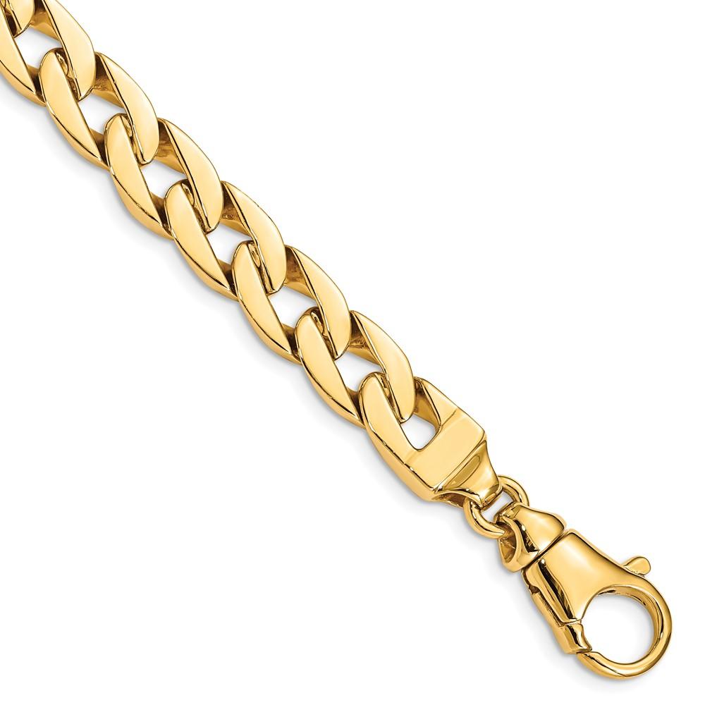 Black Bow Jewelry Company Men's 9mm 14K Yellow Gold Solid Flat Curb Chain Bracelet, 8 Inch
