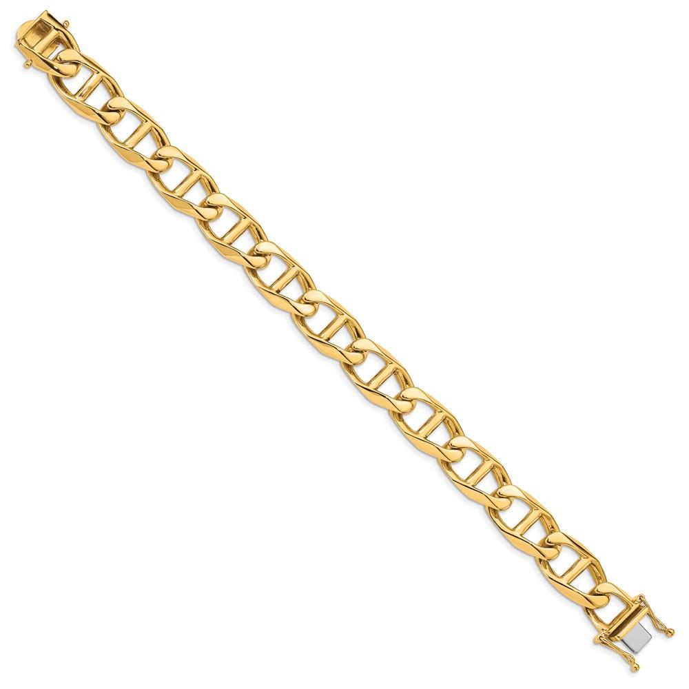 Black Bow Jewelry Company Men's 12.5mm 14K Yellow Gold Solid Anchor Chain Bracelet, 8 Inch