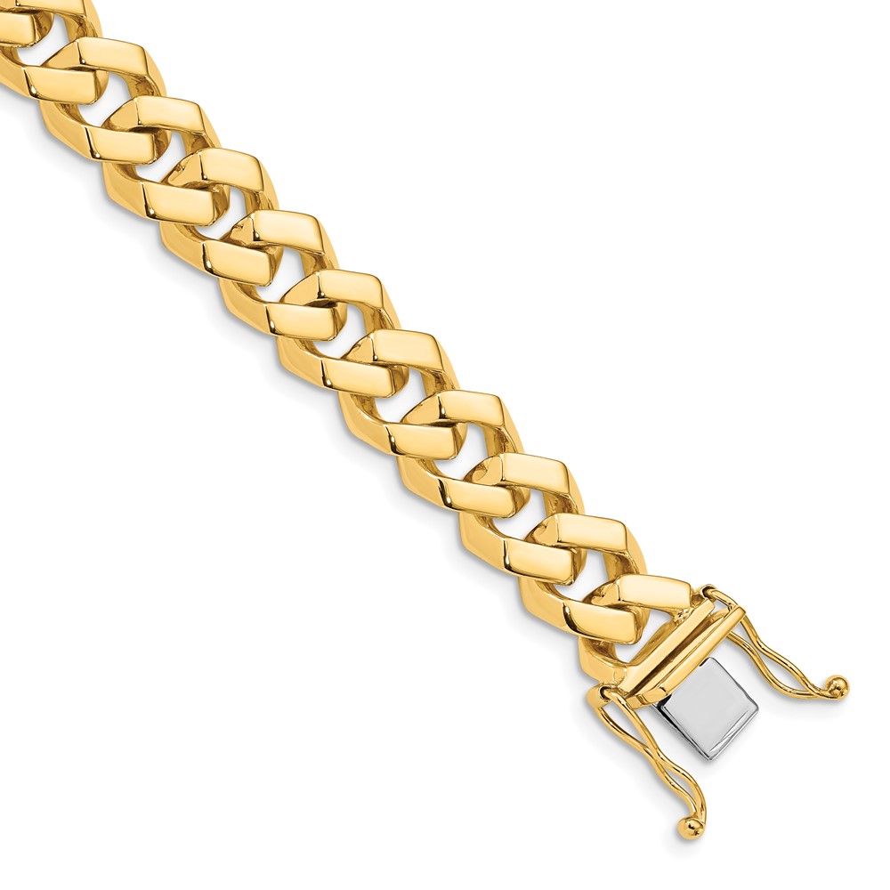 Black Bow Jewelry Company Men's 10mm 14K Yellow Gold Solid Fancy Curb Chain Bracelet, 8 Inch