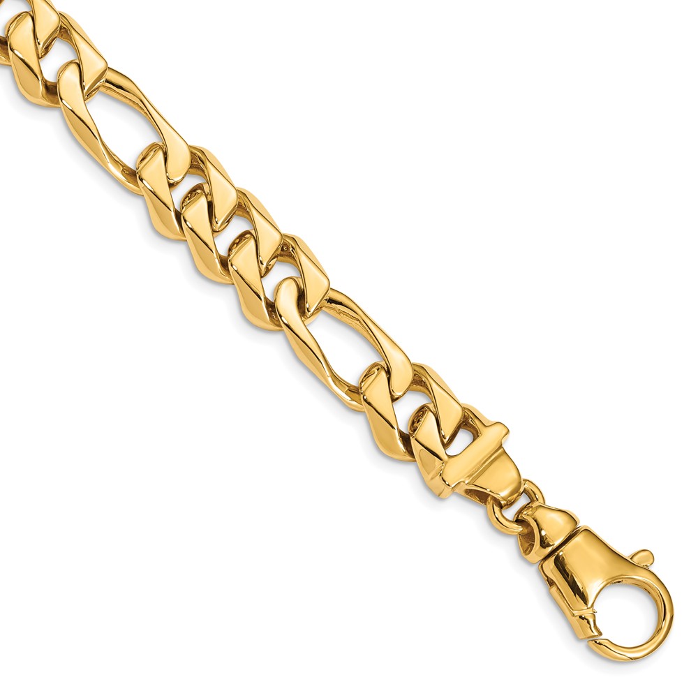 Black Bow Jewelry Company Men's 11mm 14K Yellow Gold Solid Flat Figaro Chain Bracelet, 8.5 Inch