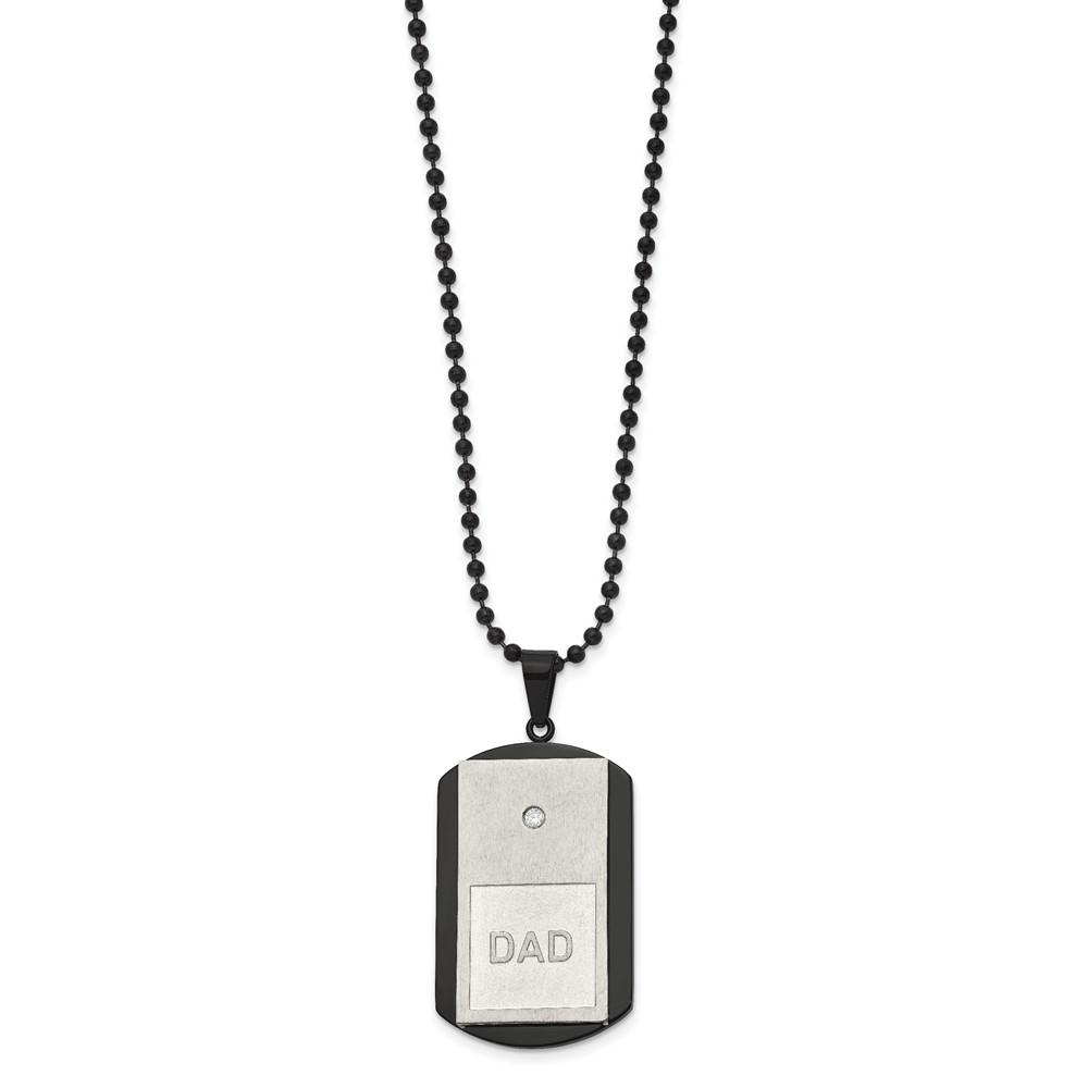 Black Bow Jewelry Company Men's Stainless Steel, Black Plated & CZ DAD Dog Tag Necklace, 22 Inch