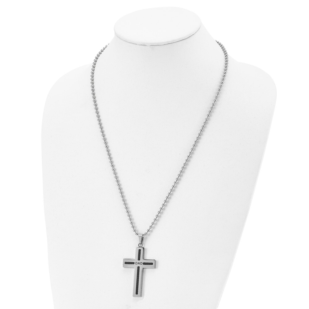 Black Bow Jewelry Company Stainless Steel & Black Plated Cable DAD Cross Necklace, 24 Inch