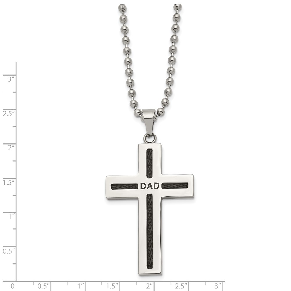 Black Bow Jewelry Company Stainless Steel & Black Plated Cable DAD Cross Necklace, 24 Inch