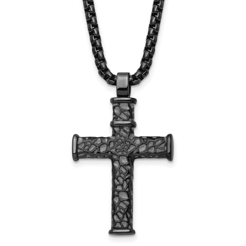 Black Bow Jewelry Company Men's Gunmetal Plated Stainless Steel Reversible Cross Necklace, 24 In