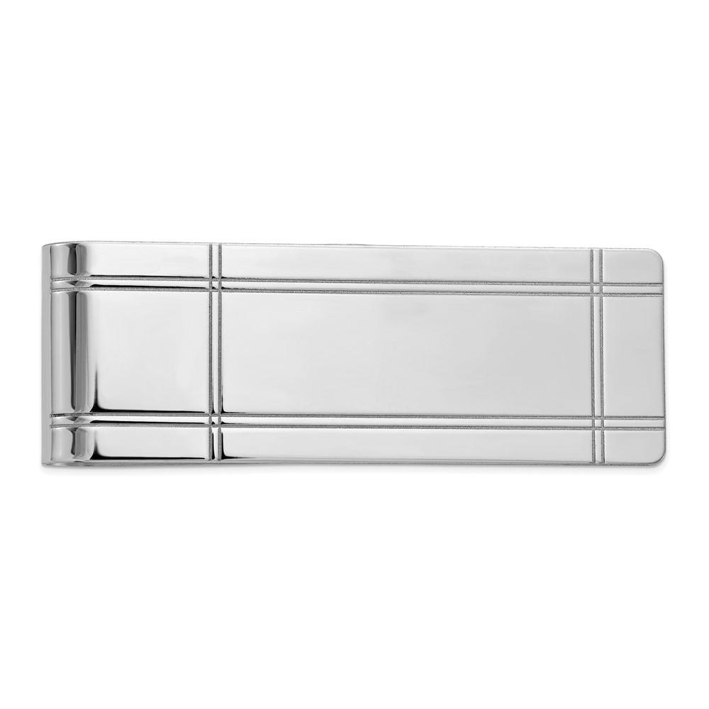 Black Bow Jewelry Company Men's 14k White Gold Fold-Over Grooved Money Clip, 19 x 54mm