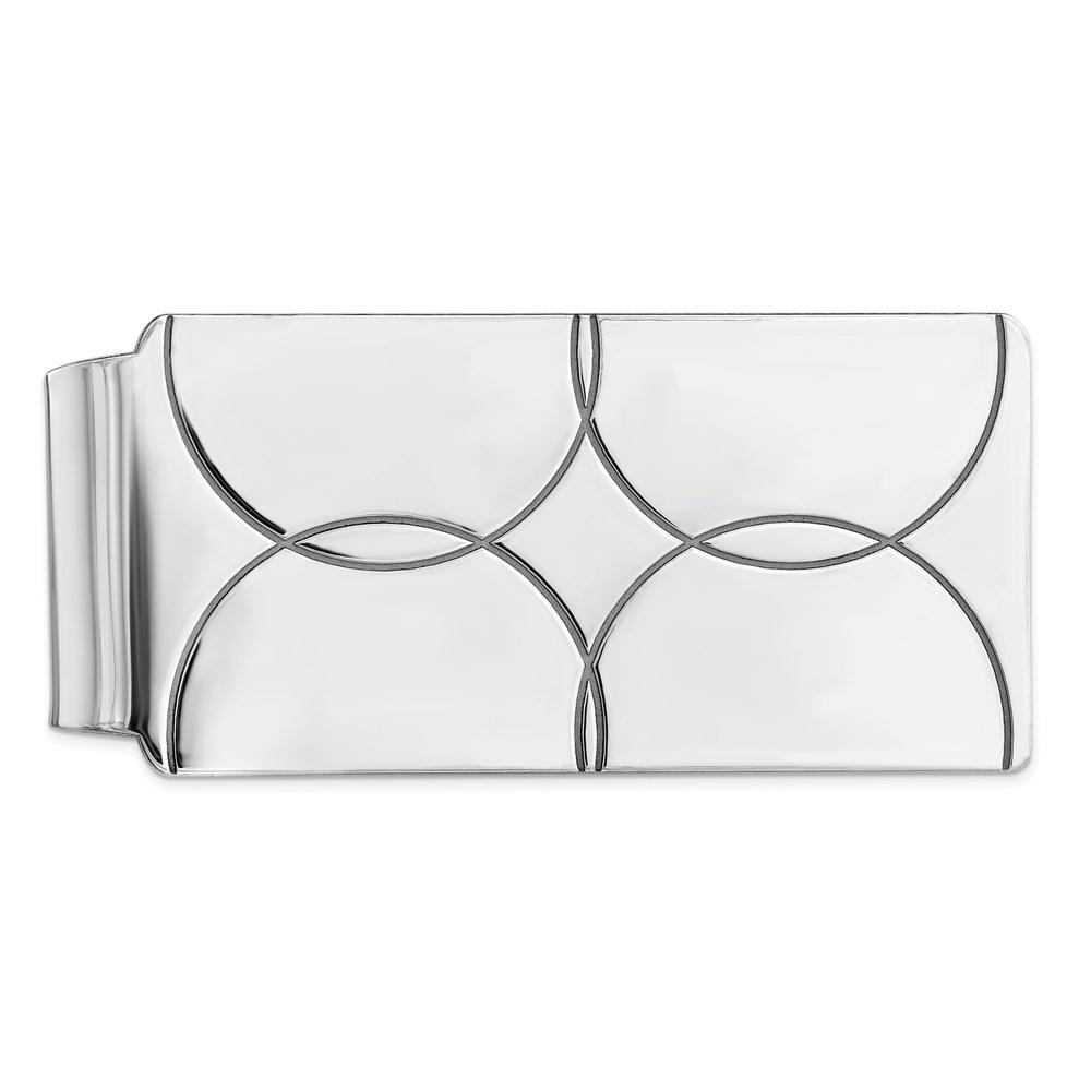 Black Bow Jewelry Company Rhodium Plated Sterling Silver Circle Design Fold Over Money Clip 25mm