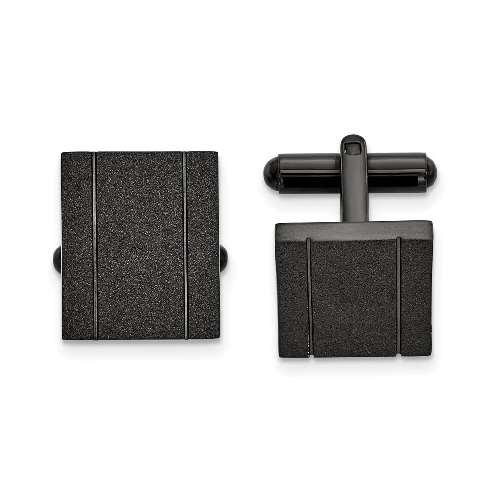 Black Bow Jewelry Company Black Plated Stainless Steel Laser Cut Rectangle Cuff Links, 15 x 17mm