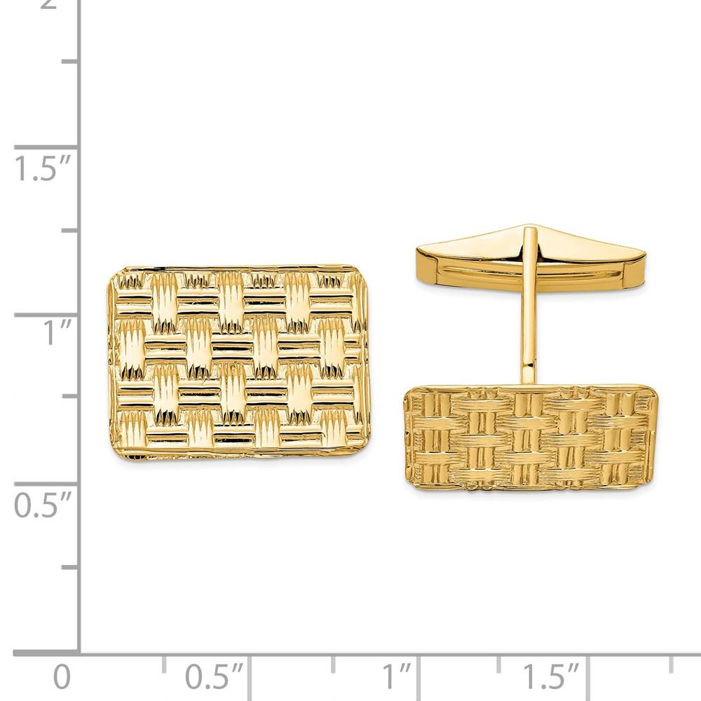 Black Bow Jewelry Company 14K Yellow Gold Basketweave Rectangle Cuff Links, 19 x 14mm