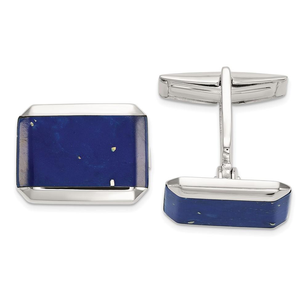 Black Bow Jewelry Company Rhodium Plated Sterling Silver & Blue Lapis Cuff Links, 17 x 13mm