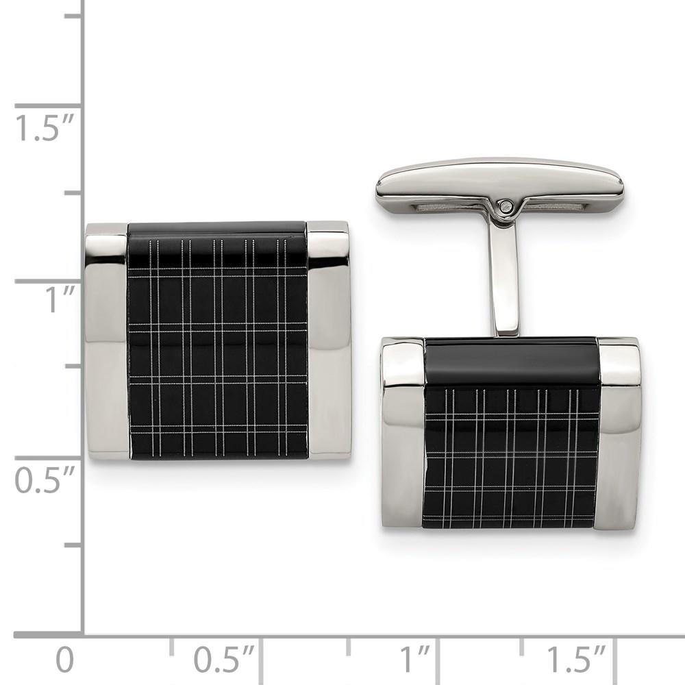 Black Bow Jewelry Company Stainless Steel & Black Plated Laser Design Square Cuff Links, 16mm