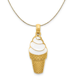 Black Bow Jewelry Company 14k Yellow Gold and Enamel Vanilla Ice Cream Cone Necklace