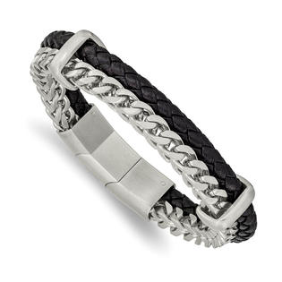 Black Bow Jewelry Company Stainless Steel, Blk Leather Braided