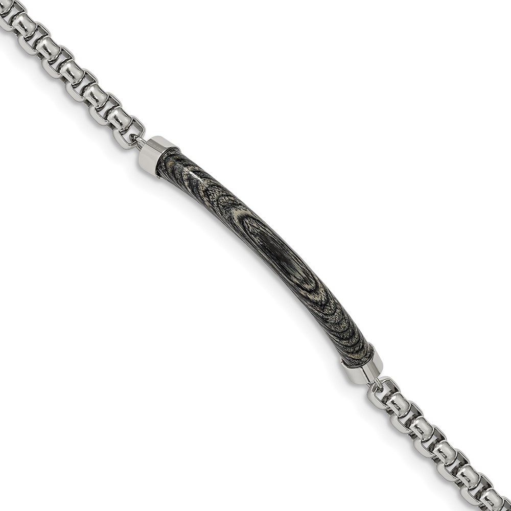 Black Bow Jewelry Company 5mm Stainless Steel, Grey Wood Bar & Round Box Chain Bracelet, 8.75 In