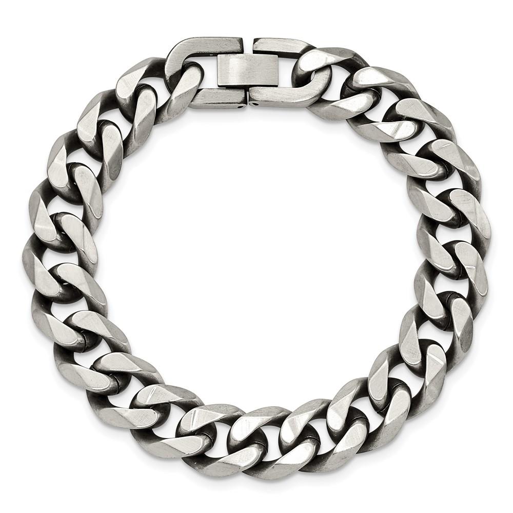 Black Bow Jewelry Company 13mm Stainless Steel Antiqued Beveled Curb Chain Bracelet, 8.5 Inch