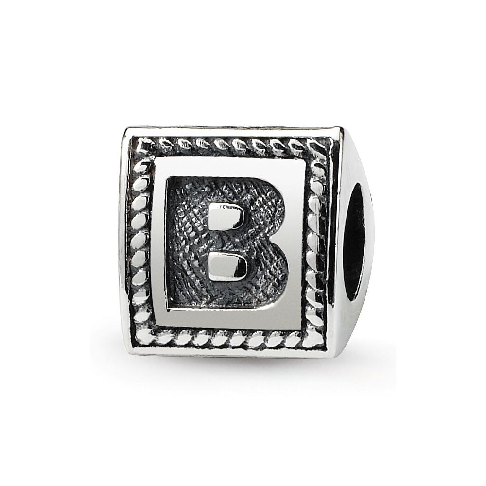 Black Bow Jewelry Company Triangle Block, Letter B Sterling Silver Bead Charm