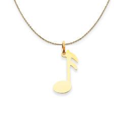Black Bow Jewelry Company 14k Yellow Gold Polished Flat Music Note (11 x 22mm) Necklace