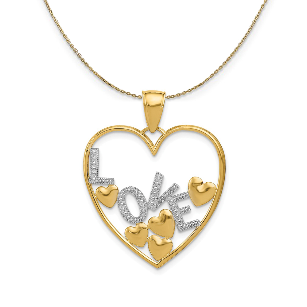 Black Bow Jewelry Company 14k Yellow Gold w Rhodium Floating Love Hearts (25mm) Necklace