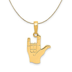 Black Bow Jewelry Company 14k Yellow Gold I Love You Hand/Sign Language Necklace