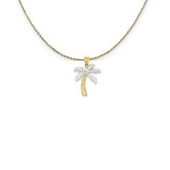 Black Bow Jewelry Company 14k Yellow Gold, Rhodium Diamond Palm Tree Necklace