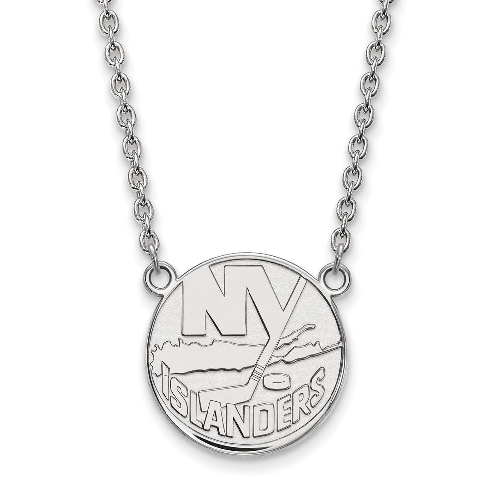 LogoArt 14k White Gold NHL New York Islanders Large Necklace, 18 Inch