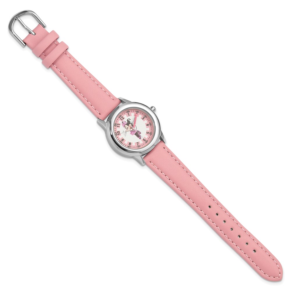 Disney Girls Minnie Mouse Pink Leather Band Time Teacher Watch