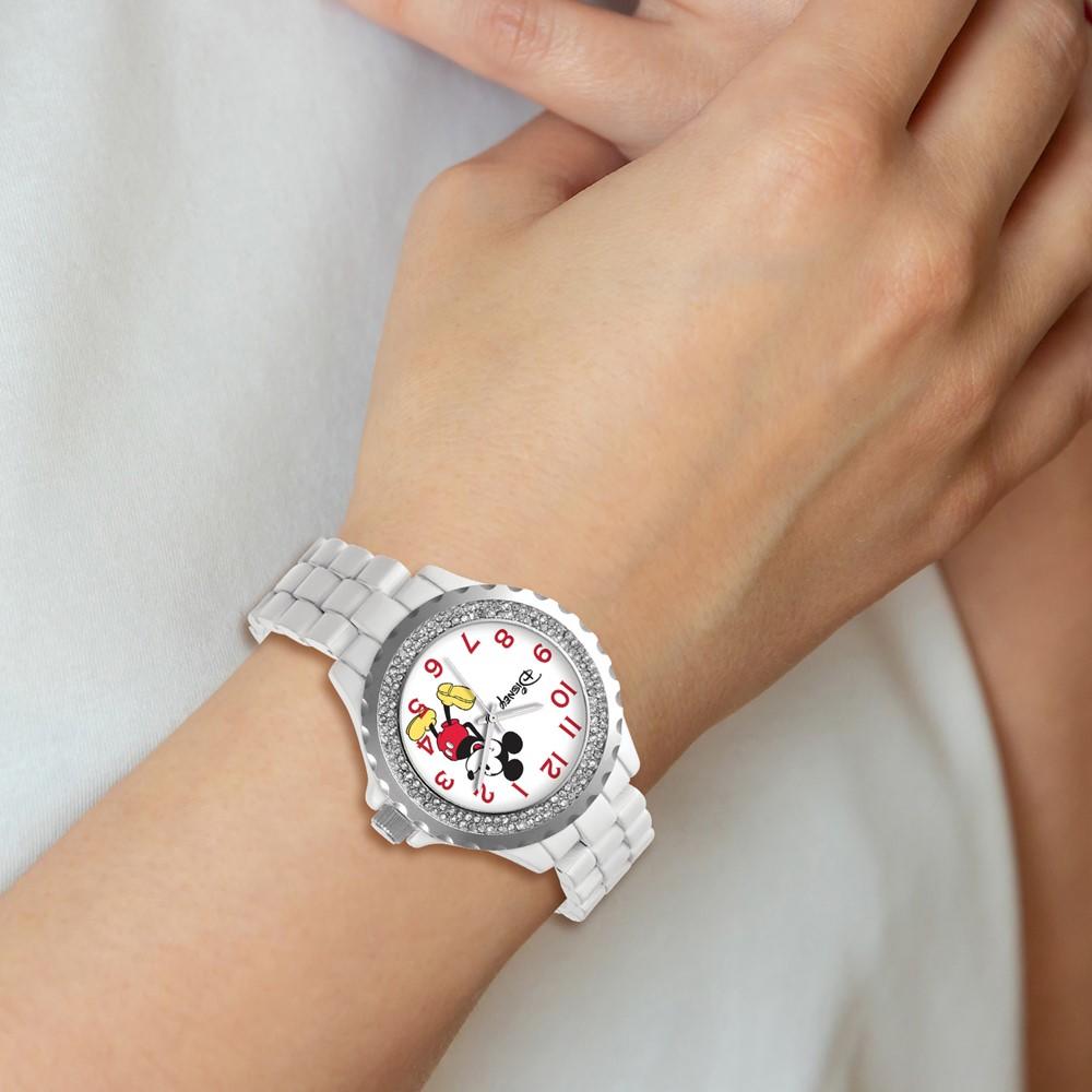 Disney Ladies Size White Band w/ Crystal Bezel Mickey Mouse Watch