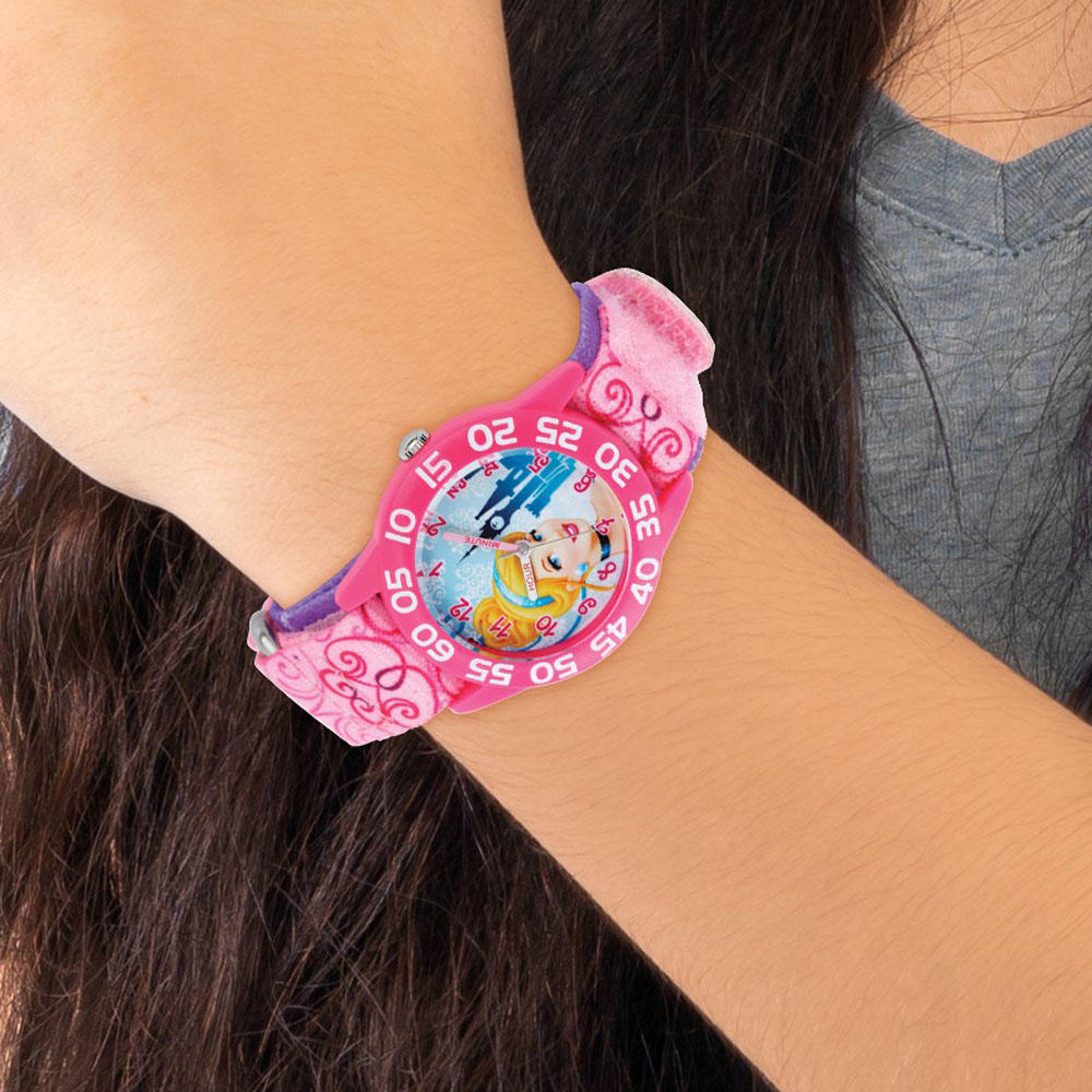 Disney Girls Princess Cinderella Acrylic Pink Nylon Time Teacher Watch
