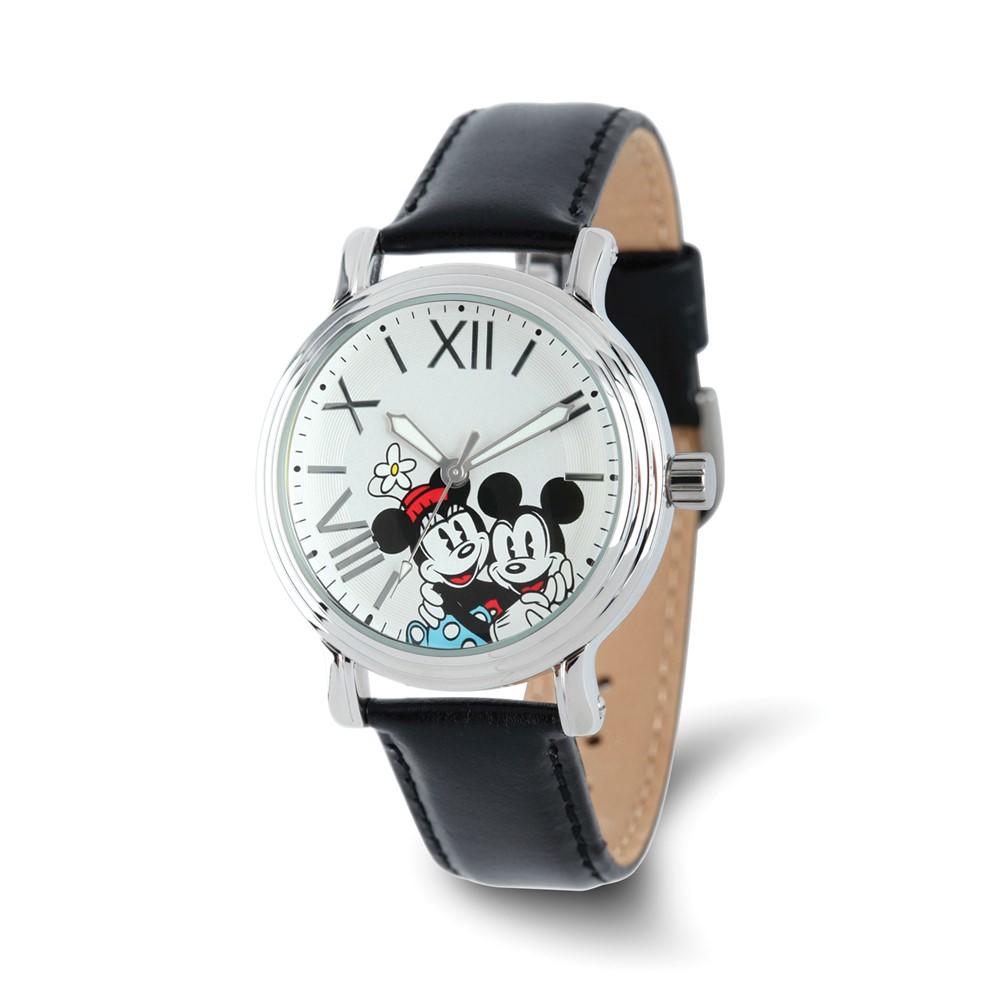 Disney Ladies Size Black Leather Mickey & Minnie Watch