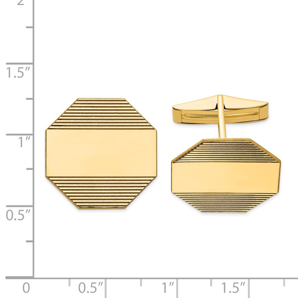 Black Bow Jewelry Company 14K Yellow Gold Grooved Striped Octagon Cuff Links, 20mm