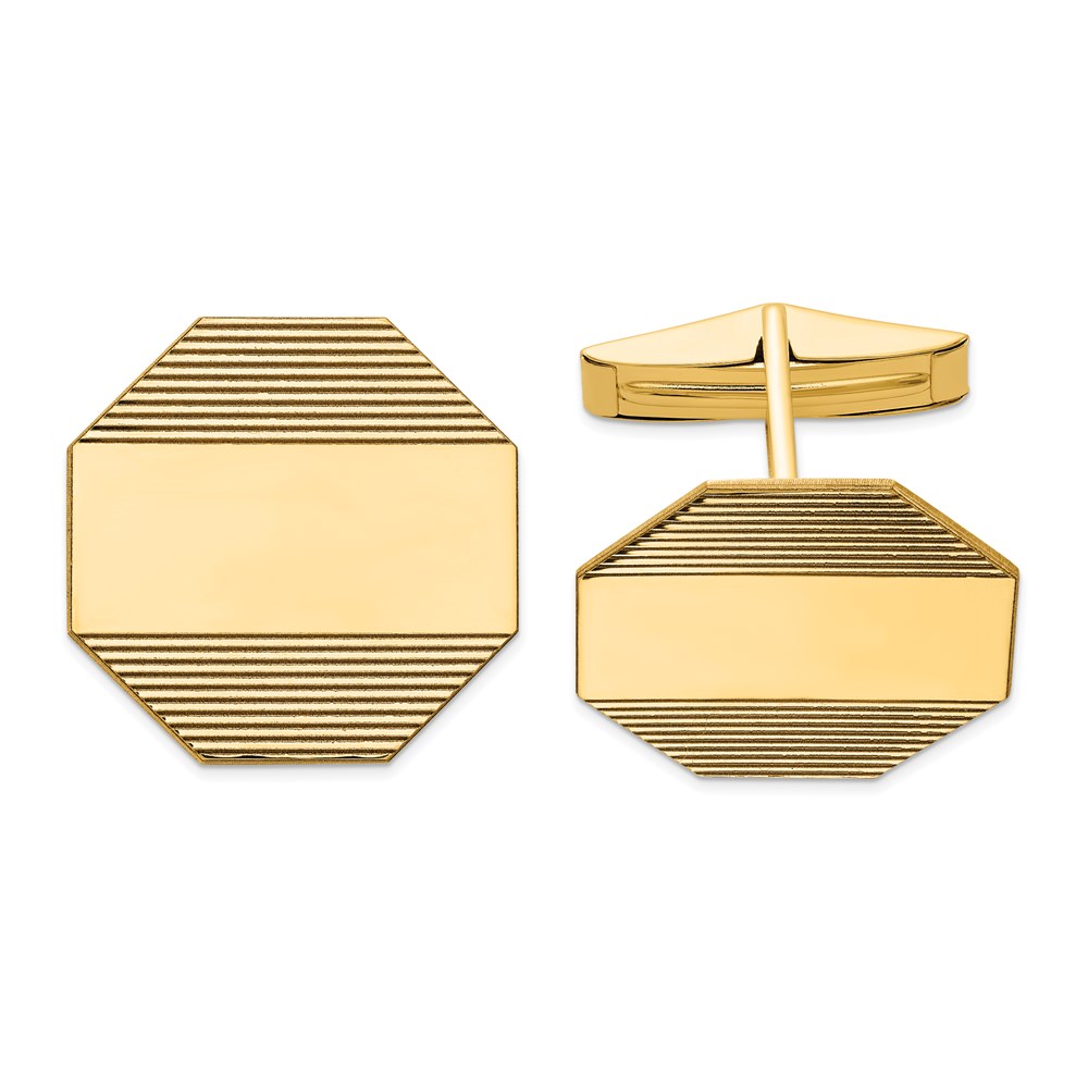 Black Bow Jewelry Company 14K Yellow Gold Grooved Striped Octagon Cuff Links, 20mm