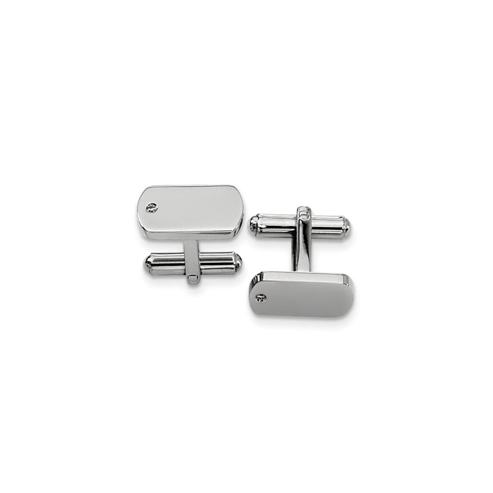 Black Bow Jewelry Company Men's Stainless Steel and .03 Ct Diamond Cuff Links, 8 x 18mm