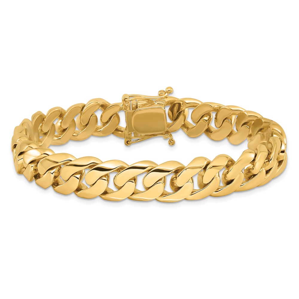 Black Bow Jewelry Company Men's 14k Yellow Gold, 10.75mm Rounded Curb Chain Bracelet, 8 Inch