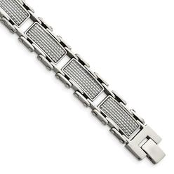 Black Bow Jewelry Company Men's 14mm Stainless Steel & Gray Carbon Fiber Inlay Bracelet, 8.5 In