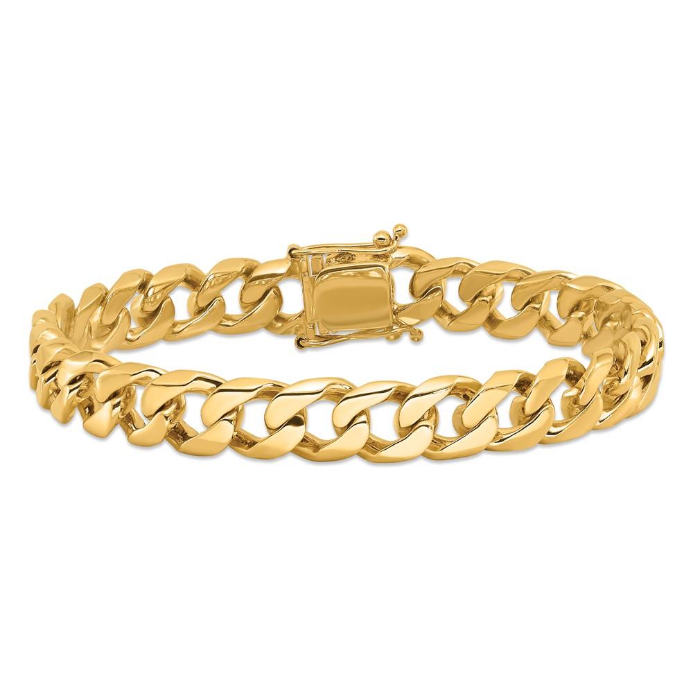 Black Bow Jewelry Company Men's 14k Yellow Gold, 9.8mm Flat Beveled Curb Chain Bracelet - 8 Inch