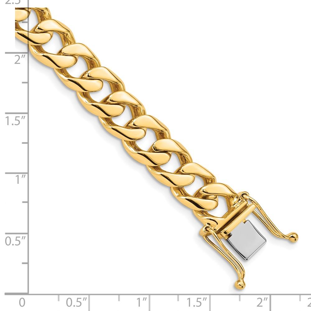 Black Bow Jewelry Company Men's 14k Yellow Gold, 9.8mm Flat Beveled Curb Chain Bracelet - 8 Inch