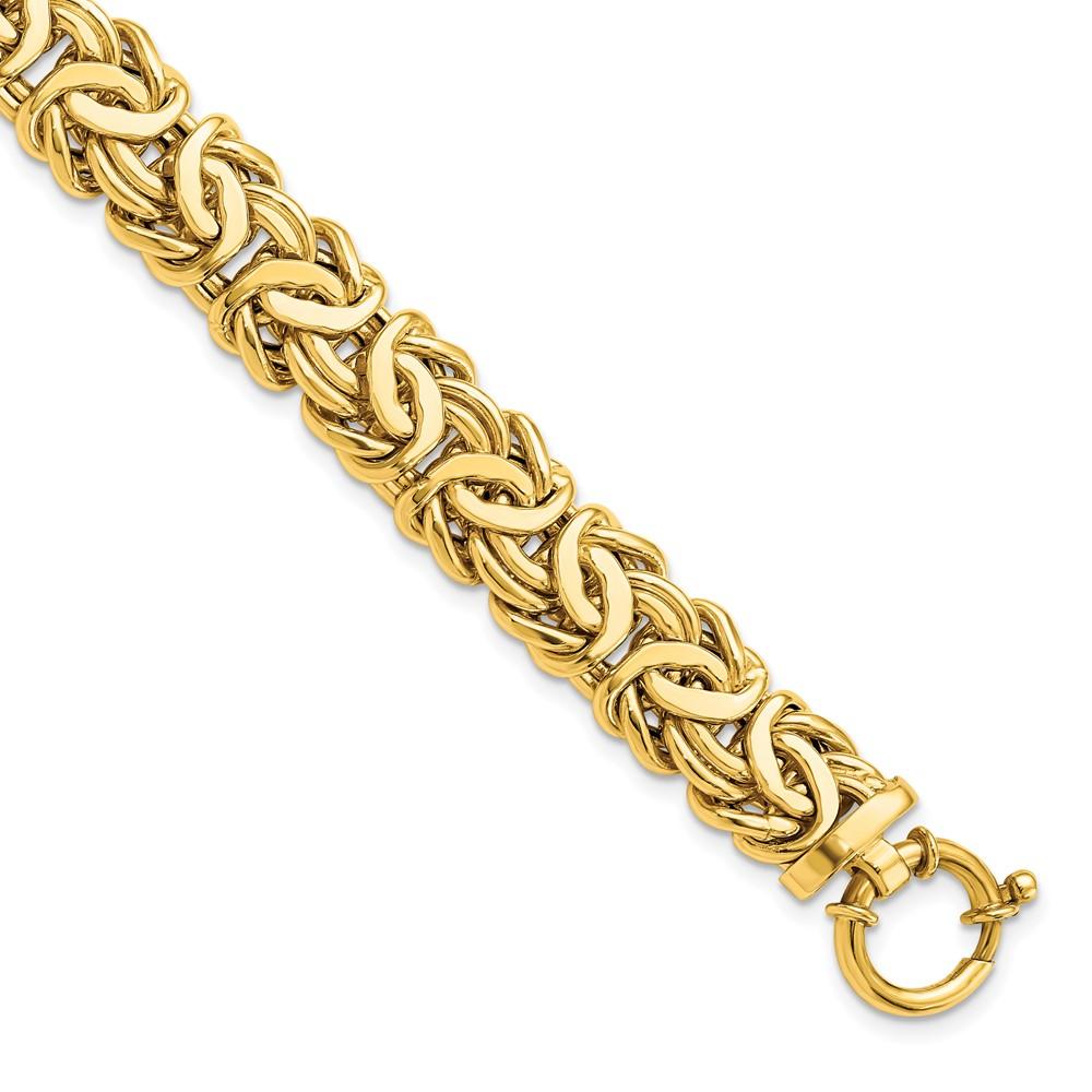 Black Bow Jewelry Company Italian 12mm Byzantine Chain Bracelet in 14k Yellow Gold, 7.5 Inch