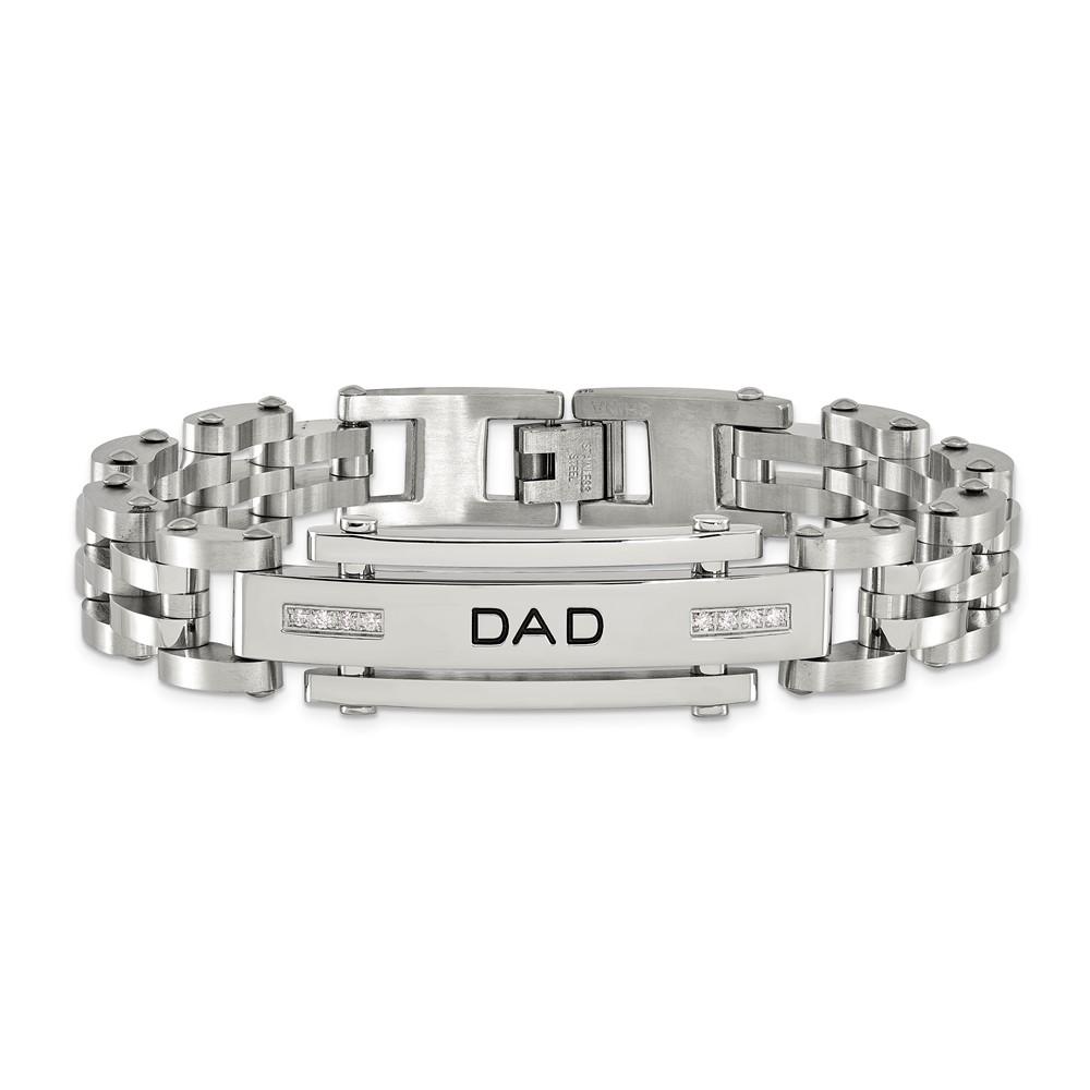 Black Bow Jewelry Company Men's Stainless Steel and Cubic Zirconia DAD I.D. Bracelet, 8.5 Inch