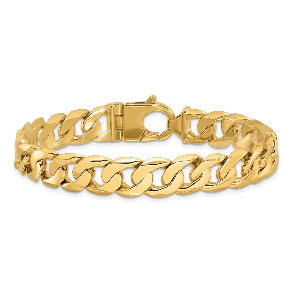 Black Bow Jewelry Company Men's 14k Yellow Gold 11mm Fancy Solid Curb Chain Bracelet, 8.25 Inch
