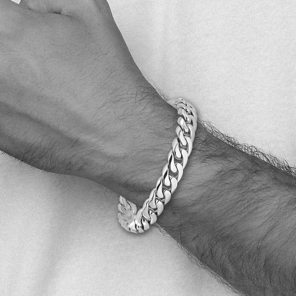 Black Bow Jewelry Company Men's 14k White Gold, 10.75mm Rounded Curb Chain Bracelet, 8 Inch