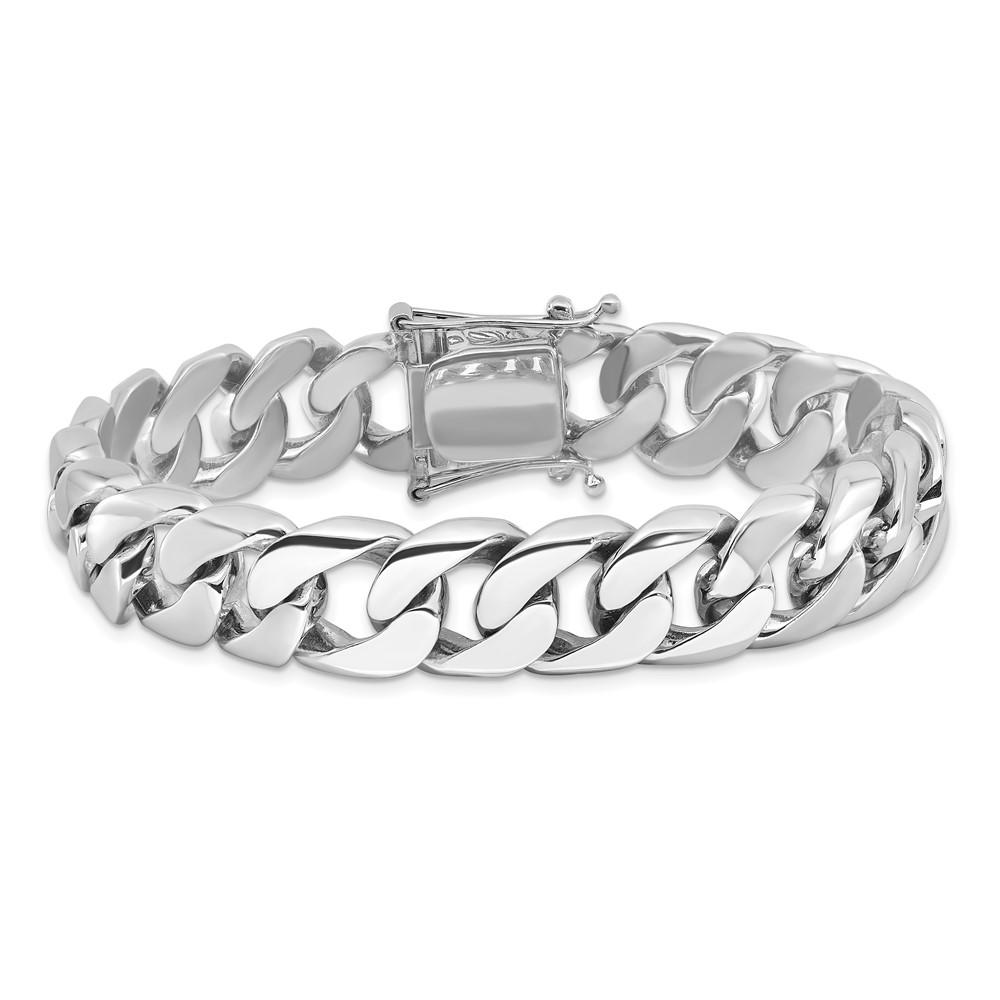 Black Bow Jewelry Company Men's 14k White Gold, 13.5mm Rounded Curb Chain Bracelet, 8 Inch