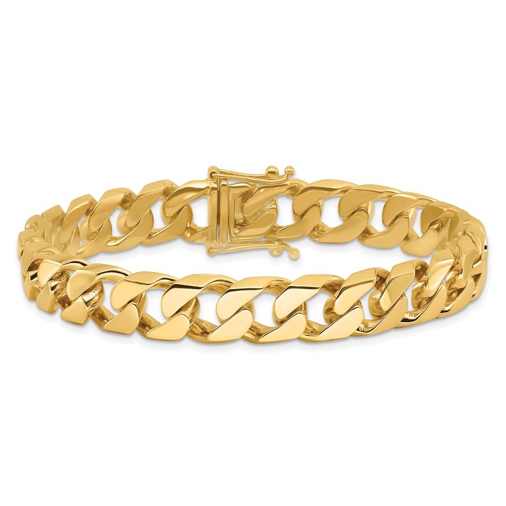 Black Bow Jewelry Company Men's 14k Yellow Gold, 10.5mm Flat Beveled Curb Chain Bracelet, 8 Inch