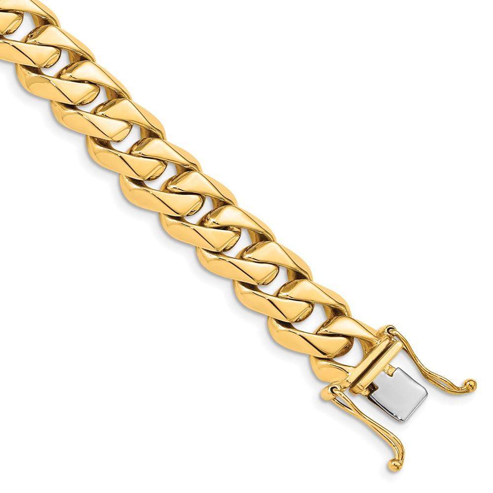 Black Bow Jewelry Company Men's 14k Yellow Gold, 12mm Traditional Curb Chain Bracelet - 8 Inch