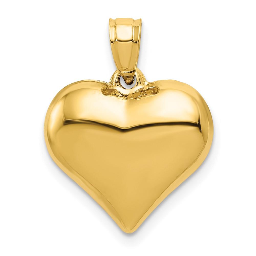 Black Bow Jewelry Company 14k Yellow Gold Puffed Heart Pendant, 15mm